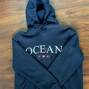 Navy blue embroided hoodie